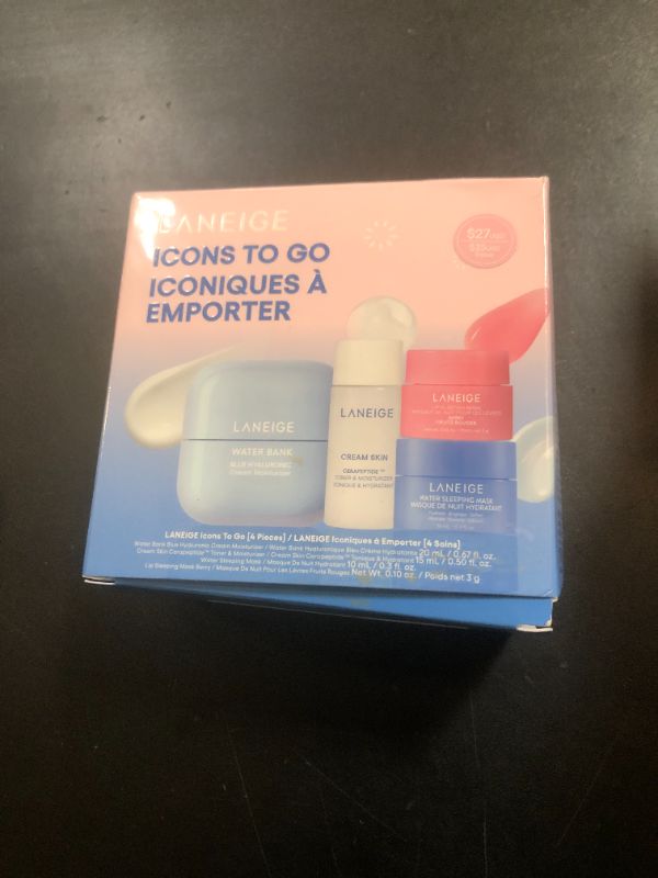 Photo 1 of LANEIGE Icons To Go Set: Cream Skin, Water Bank Cream, Lip Sleeping Mask, Water Sleeping Mask, Travel Size, Full Size, Hydrate, Barrier-Boosting