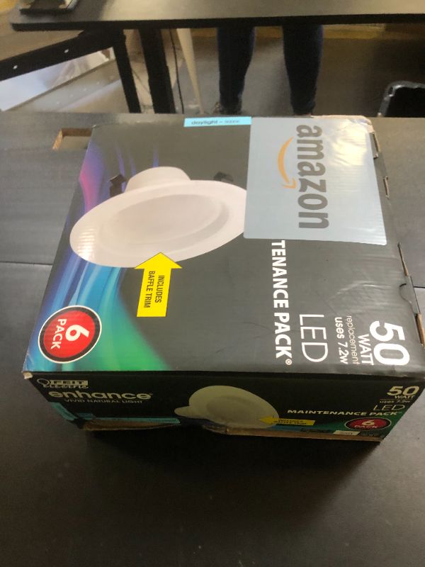 Photo 1 of Feit Electric 4 inch LED Recessed Downlight - Baffle Trim - Standard E26 Adapter - 5000K Daylight - Dimmable- 50W Equivalent - 45 Year Life - 540 Lumen, 6-Pack, LEDR4B/950CA/MP/6