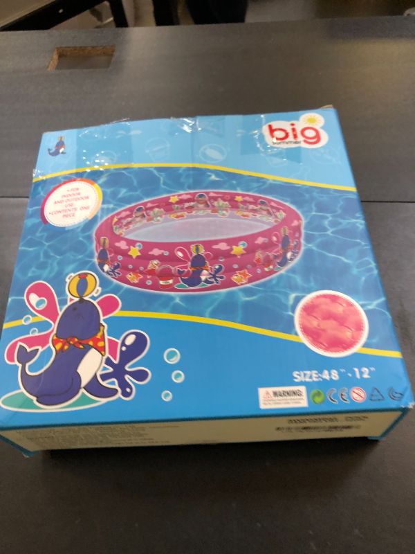 Photo 1 of Big Summer 3 Rings Kiddie Pool, 48”X12”, Kids Swimming Pool, Inflatable Baby Ball Pit Pool, Small Infant Pool (Pink)