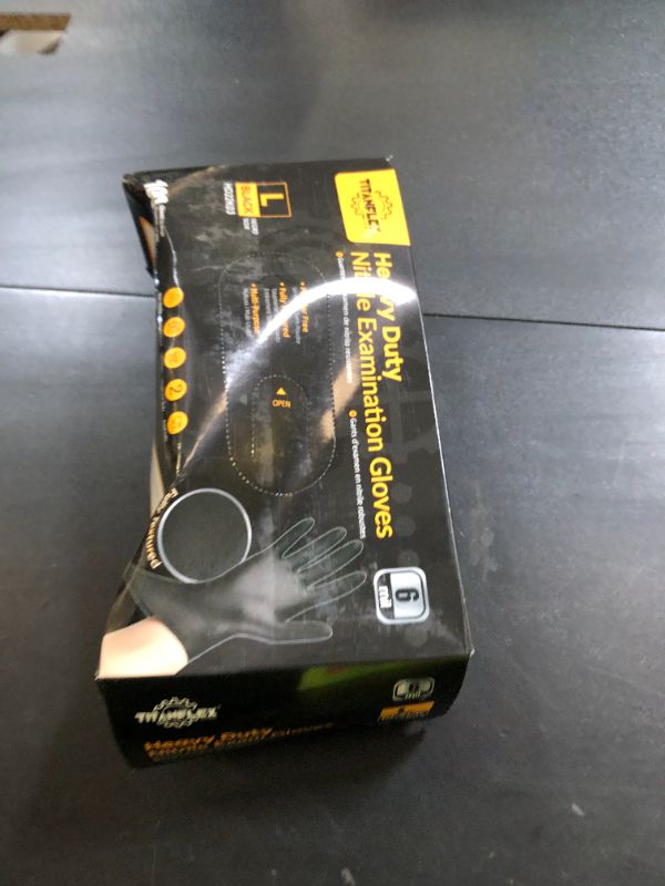 Photo 1 of TitanFlex Heavy-Duty Black Disposable Nitrile Gloves, Box of 100, 6-mil, Fully Textured, Powder-Free, Latex-Free, Non-Sterile