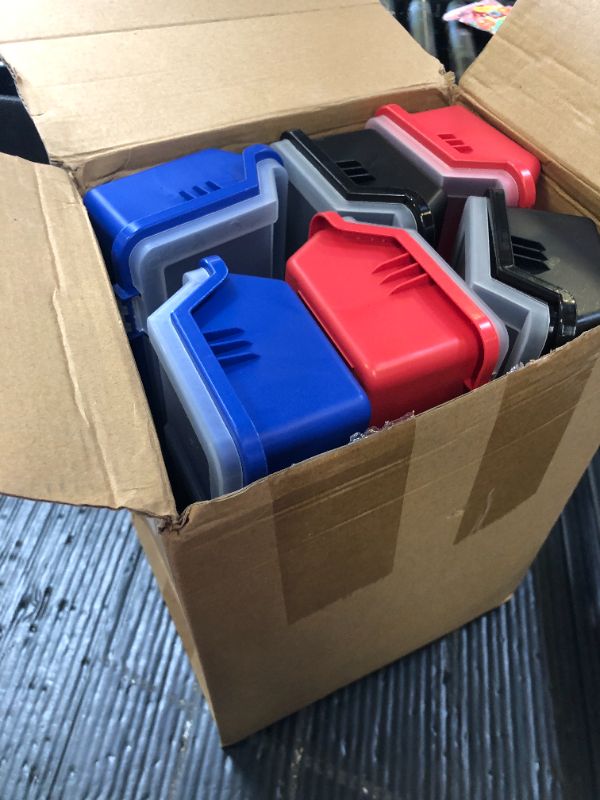 Photo 1 of Hushee 6 Pack Screw Organizer Box with Lids 4 Compartments Tool Bin Divider Small Parts Storage Organizer sorting Screw Toolbox Case for Garage Craft Hardware Workbench Storage(Blue,Red,Black)