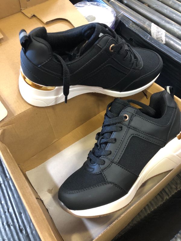 Photo 1 of 7.5--Cestfini High Heel Wedge Sneakers for Women Dressy Hidden Wedge Tennis Shoes Lightweight Fashion Heeled Sneakers Lace Up Women Blcak PGYDX06W-174-RT-BLACK-7.5