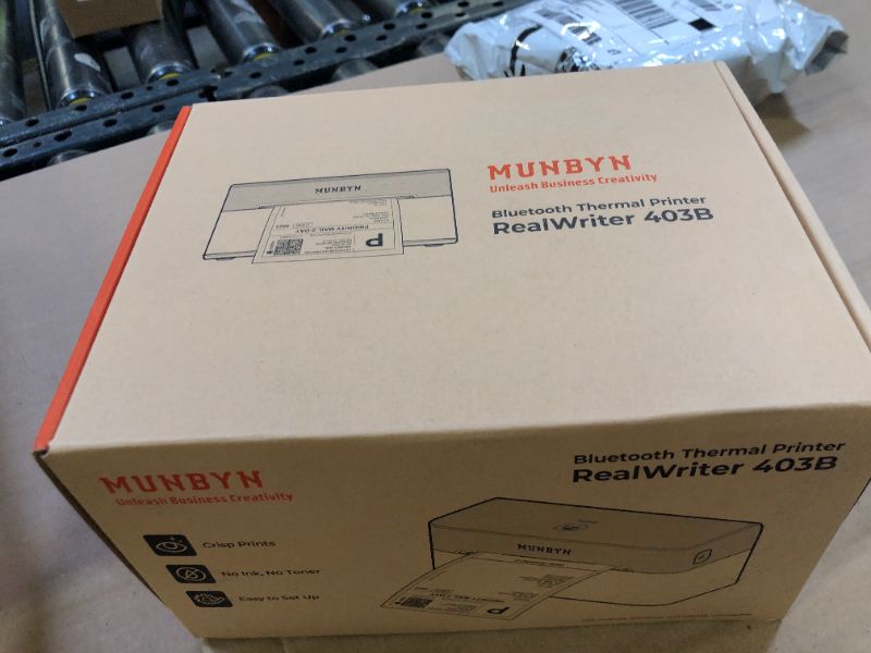 Photo 1 of MUNBYN Bluetooth Thermal Label Printer RW403B, Wireless 4x6 Shipping Label Printer for Small Business, Compatible with Android, iPhone, Windows, Mac, Chromebook, Print Width 1.57"-4.25"