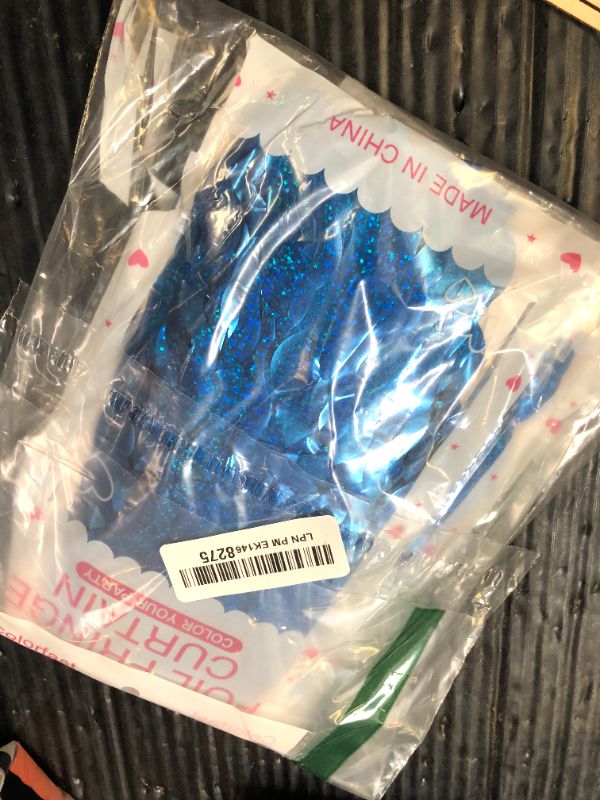 Photo 1 of Blue Backdrop Wavy Tinsel Foil Fringe Curtains for Parties Sparkle Metallic Wavy Blue Birthday Decorations for Streamers Party Decorations Photo Booth Props Birthday Ocean Party Decor Supplies