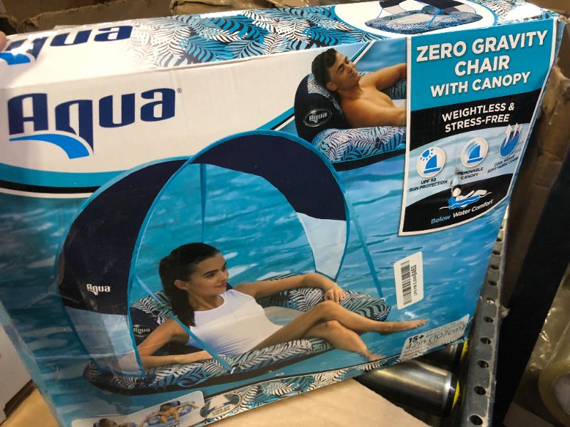 Photo 1 of New Aqua Zero Gravity Pool Chair Float with Sunshade Canopy and Cup Holder – Blue Fern