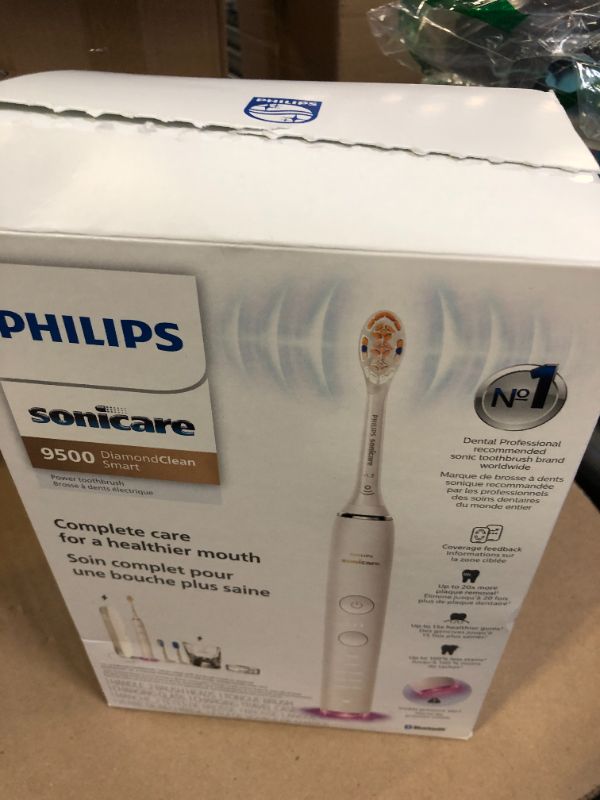 Photo 1 of Philips Sonicare DiamondClean Smart 9500 Electric Toothbrush, Sonic Toothbrush with App, Pressure Sensor, Brush Head Detection, 5 Brushing Modes and 3 Intensity Levels, White, Model HX9923/01