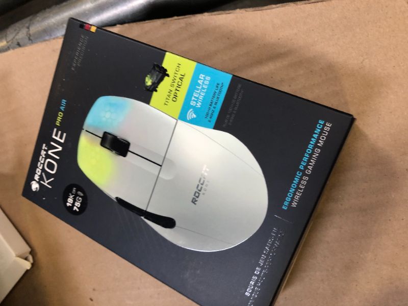 Photo 1 of ROCCAT Kone Pro Air Gaming PC Wireless Mouse, Bluetooth Ergonomic Performance Computer Mouse with 19K DPI Optical Sensor, AIMO RGB Lighting & Aluminum Scroll Wheel, 100+ Hour Battery Life, White