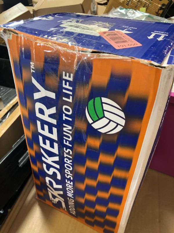 Photo 1 of SKEERY Professional Volleyball Net,Official Size 32×3.3FT,Equipped with Double Steel Cables with 3.3FT Double Side Bars,Portable Volleyball Net for Backyard,School,Courts(PRO-Blue)