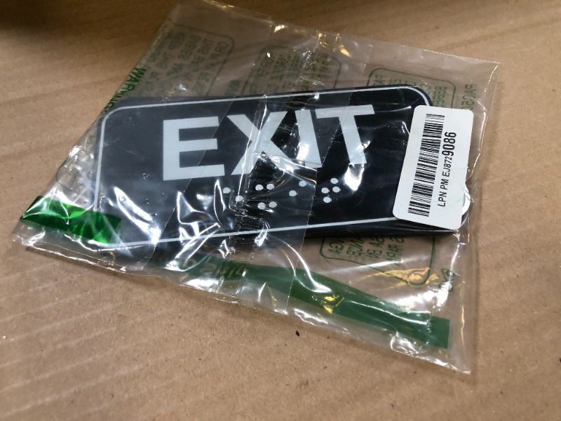 Photo 1 of 4pcs Exit Sign with Braille, 6x3in Emergency Exit Sign for Business ADA Compliant Plastic Exit Warning Signage with Adhesive Mounting Strips for Indoor Outdoor Office
