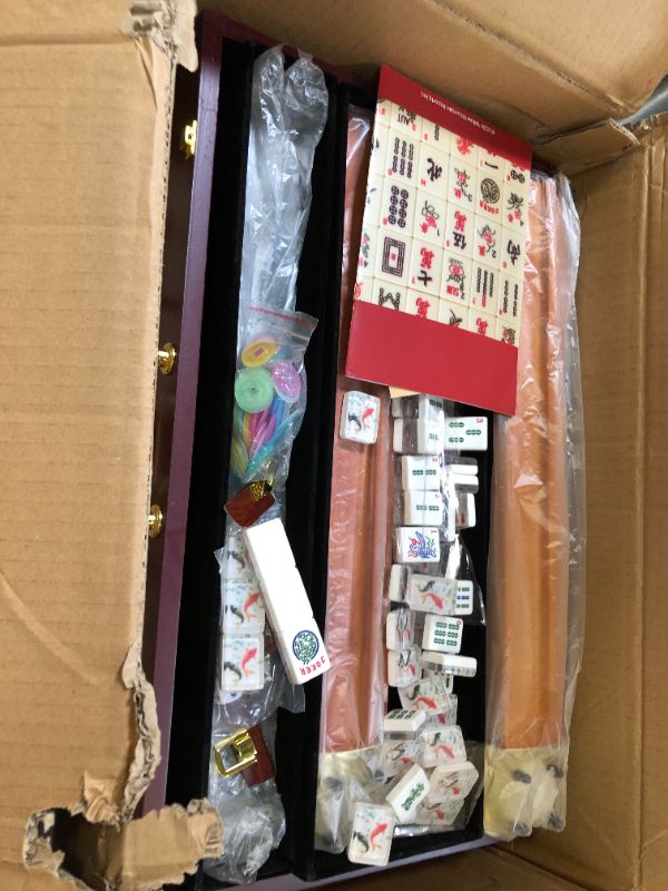 Photo 1 of Yellow Mountain Imports American Mahjong Set, Koi Fish with Wooden Case - Four Wooden Racks, Acrylic Pushers, Wright Patterson Scoring Coins, Dice, & Wind Indicatorlpnpmek7735396
