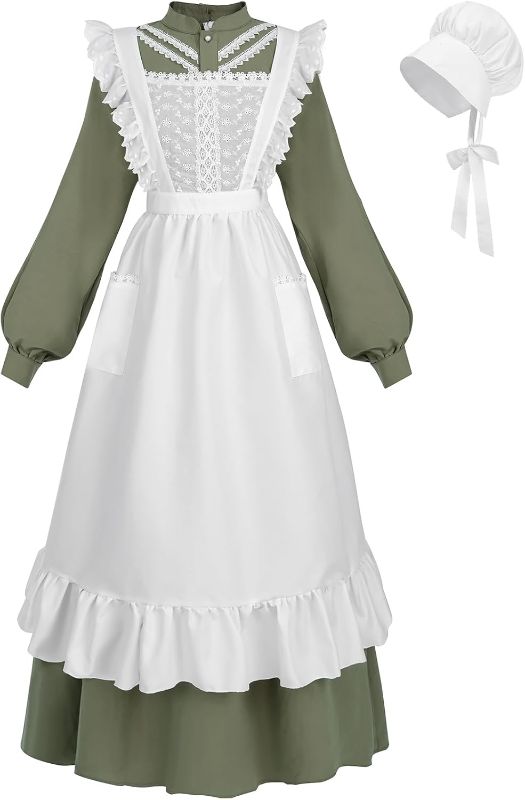 Photo 1 of UUTWXZ Colonial Costume Women Floral 1800s Pioneer Prairie Dress Ruffled American Historical Dress  XL