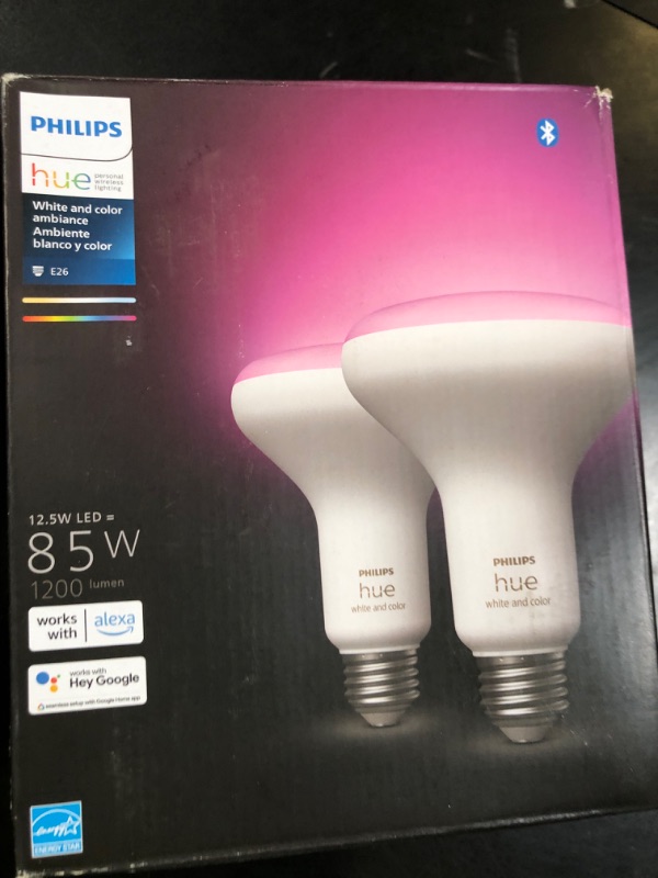 Photo 1 of Philips Hue BR30 LED Smart Light Bulbs - Flicker-Free 85w Light Bulbs - Bluetooth Compatible, Compatible with Alexa, Google Assistant, and Apple HomeKit - E26 Base - 2 Pack