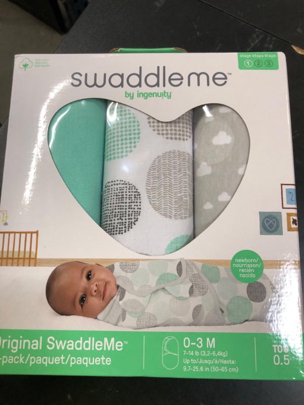 Photo 1 of SwaddleMe by Ingenuity Original Swaddle, 100% Cotton, Improves Sleep & Calms Startle Reflex, 0-3 Months, 3-Pack - Floating Geo