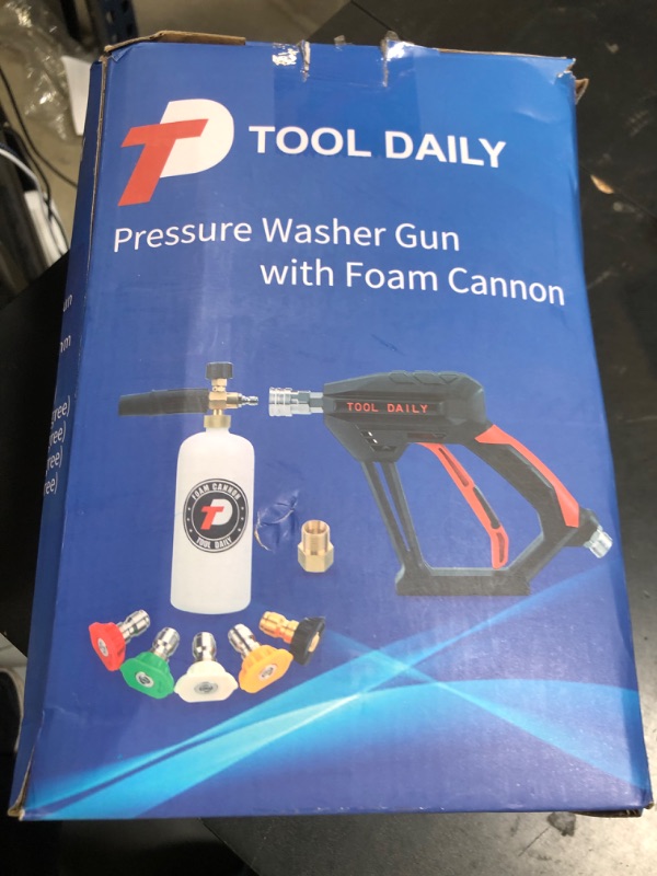 Photo 1 of Tool Daily Short Pressure Washer Gun with Foam Cannon, 1/4 Inch Quick Connector, with 5 Pressure Washer Nozzle Tips, 1 Liter