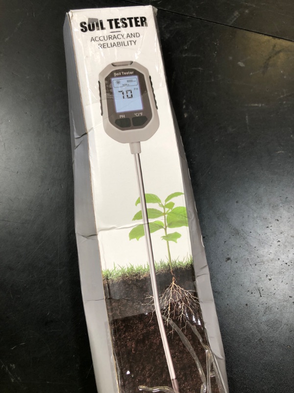 Photo 1 of 4-in-1 Soil Moisture Meter Digital Plant Temperature/Soil Moisture/PH Meter/Sunlight Intensity Backlight LCD Display Soil Test Meter for Gardening, Farming and Outdoor Plants