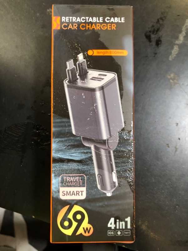 Photo 1 of Upgraded Retractable Car Charger Adapter,4 in 1 Fast Charging Car Phone Charger,69W USB C Car Truck Accessories,Road Trip Essentials Gift for Men Women for iPhone 16/15/14/13/12/11,Galaxy,Pixel