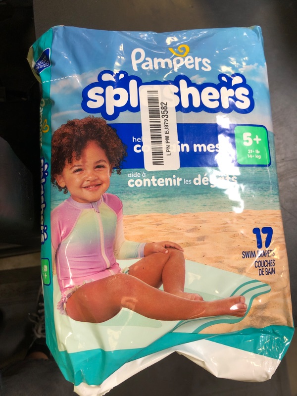 Photo 1 of Pampers Swim Diapers - Splashers - Size 5+, 17 Count, Gap-Free Disposable Baby Swimming Pants