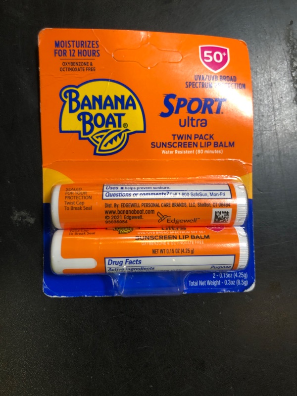 Photo 1 of Banana Boat Sport Ultra SPF 50 Lip Sunscreen 2 Pack | SPF Lip Balm, Banana Boat Sunscreen for Lips, Beach Essentials, Beach Necessities, Summer Essentials, Sun Care, Sunblock for Lips, Twin Pack