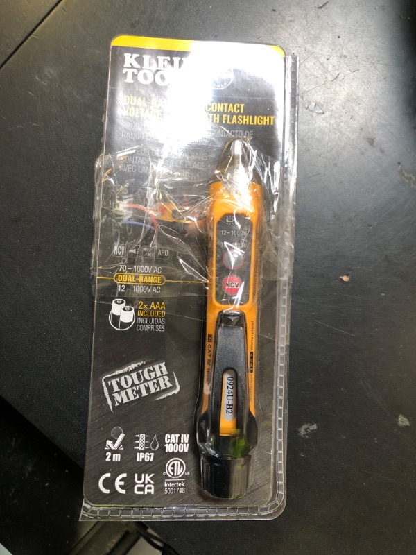 Photo 1 of Klein Tools NCVT3P Dual Range Non Contact Voltage Tester, 12 - 1000V AC Pen, Flashlight, Audible and Flashing LED Alarms, Pocket Clip