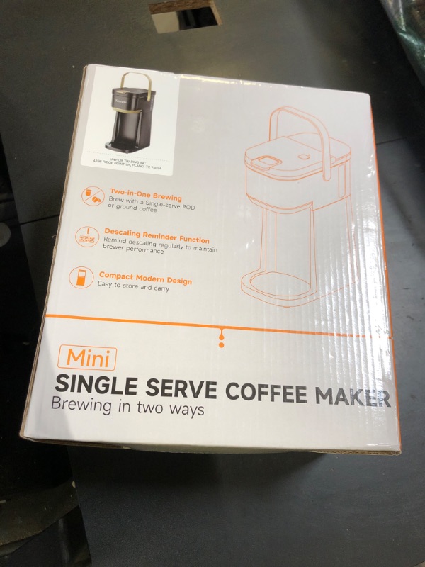 Photo 1 of Tastyle Single Serve One Cup Coffee Maker, for K Cups and Grounds, Mini Coffee Maker with Portable Handle, 6 to 12 Oz Brew Size, for Travel, Camping, Office, RV and Dorm, 120V, Black and Gold