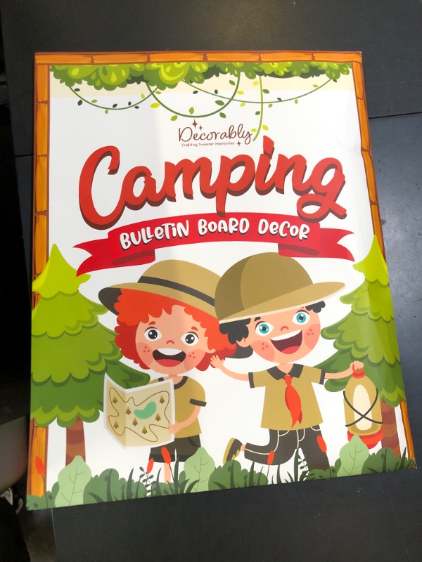 Photo 1 of Decorably 65 Pcs Cutouts Camping Bulletin Board Decorations Set with Borders, Camping Classroom Decorations - School, Homeschool