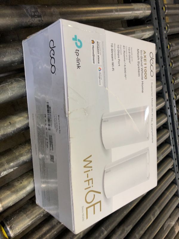 Photo 1 of TP-Link Deco Mesh WiFi AXE11000 Tri-Band WiFi 6E Mesh Network System(Deco XE200) - Replaces Wireless Internet Router and Extender, 10Gbps Ethernet Port, Compatible with Alexa, 2-Pack, White