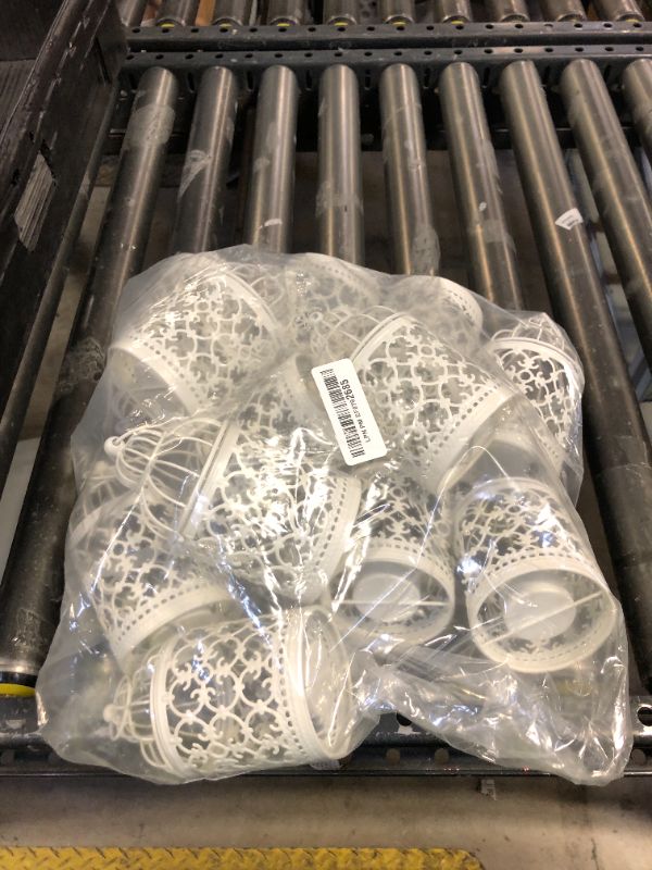 Photo 1 of 12 Pack Small Metal Tealight Hanging Birdcage Lantern Vintage Decorative Centerpieces Table Top Candle Holder Candle Lantern for Wedding Gifts Home Dinner Party Christmas (White)