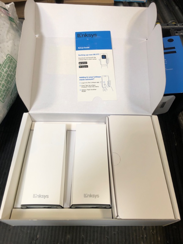 Photo 1 of Linksys Atlas WiFi 6 Router Home WiFi Mesh System, Dual-Band, 4,000 Sq. ft Coverage, 50+ Devices, Speeds up to (AX3000) 3.0Gbps - MX2000 2-Pack