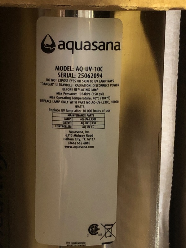 Photo 1 of Aquasana Whole House Water UV Filter System | UV Purifier | Sterilizes 99.99% of Bacteria & Viruses and 99% of Cysts | Lasts 12 Months| AQ-UV-10C