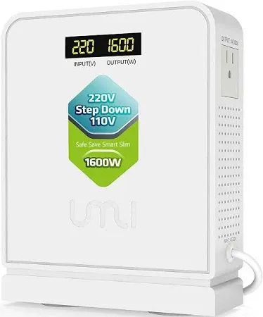 Photo 1 of UMI 220V to 110V Voltage Power Converter Step Down Transformer 1600 Watts Capacity with 2 Output Voltages 110V and 100V, White