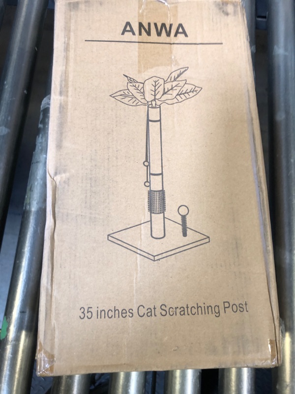 Photo 1 of ANWA 35" Tall Cat Scratching Post for Kitten and Large Cats, Scratching Post for Indoor Cats with Self-Grooming Rubber Brush, Cat Sisal Post with Simulated Leaves