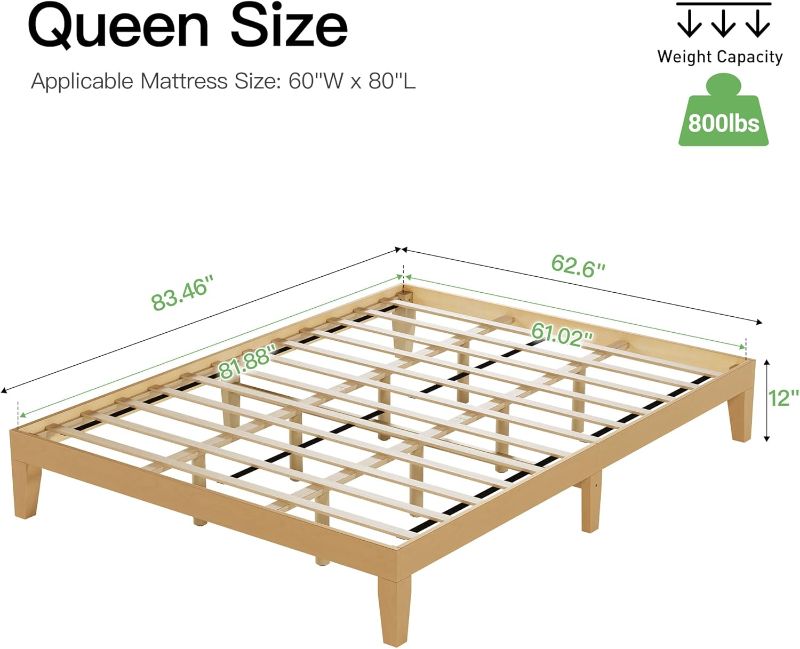 Photo 1 of COLAMY 12 Inch Queen Size Platform Bed Frame?Sturdy Wood Bed Frame with Wood Slat Support, No Box Spring Needed, Easy Assembly?Rustic Pine?

