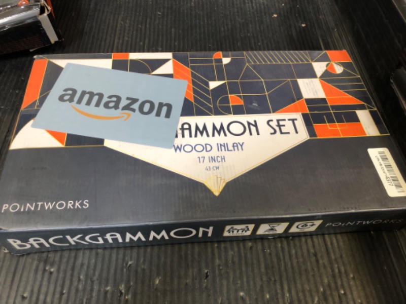 Photo 1 of Pointworks 17 Inch Backgammon Sets for Adults. Beautiful Wood Inlaid Backgammon Board Game Set with Unique Checkers & Dice. Large Back Gammon Game Sets Travel Size for 2 Players Nardi or Tavla