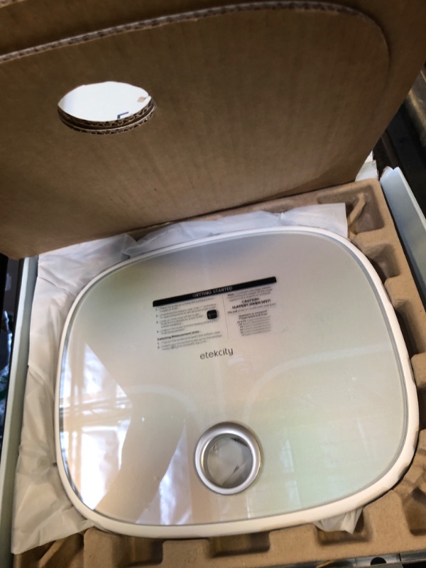 Photo 1 of Etekcity Smart Rechargeable Scale for Body Weight, BMI, Fat, Muscle Mass, FSA HSA Eligible, Digital Bathroom Scale with 13 Metrics, Secret Mode, Bluetooth Connect to Free Apps, Rainbow White