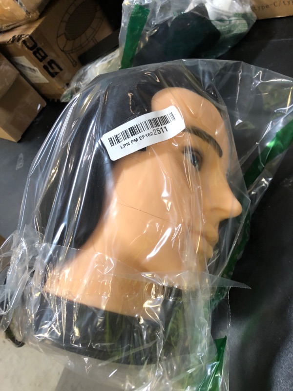 Photo 1 of Barber Mannequin Head - 12'' Practice Head with Human Hair, Clamp Stand for Hairdresser Cutting & Styling