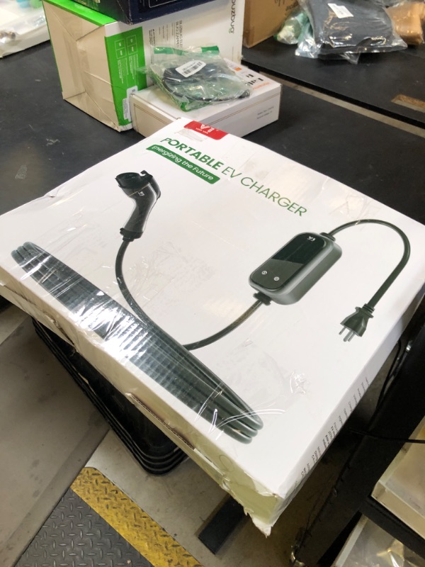 Photo 1 of Level 1&2 Portable EV Charger, 16A Electric Vehicle Charger with 25FT Extension Cable, NEMA 6-20 Plug & 5-15P Adapter, Compatible with J1772 EVs, Home & Travel Use(Not For Tesla Unless Get an Adapter)