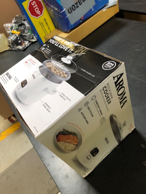 Photo 1 of AROMA Rice Cooker, 3-Cup (Uncooked) / 6-Cup (Cooked), Small Rice Cooker, Oatmeal Cooker, Soup Maker, Auto Keep Warm, 1.5 Qt, White, ARC-393NG