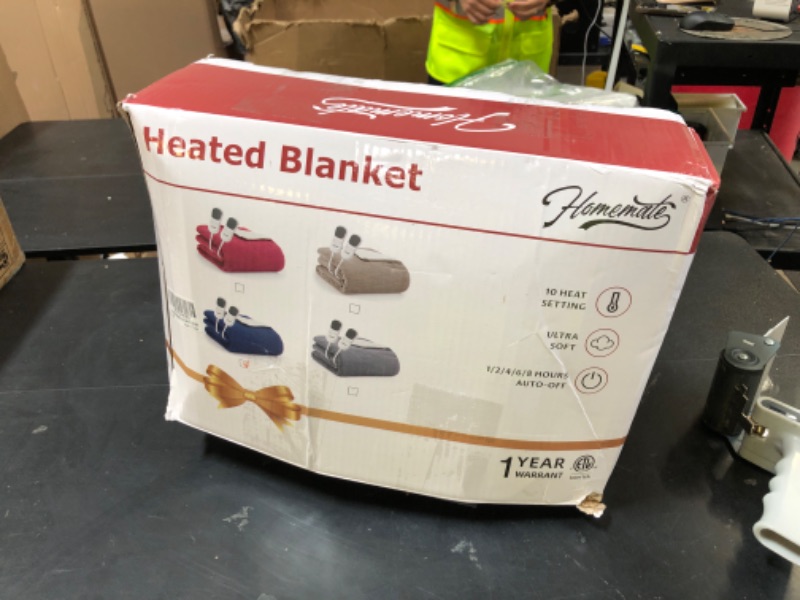Photo 1 of Homemate Electric Blanket King Size- 100"x90" Heated Blanket King Size 1/2/4/6/8 Hours Auto-Off 10 Heat Levels Over-Heat Protection Soft Flannel Sherpa ETL Certification