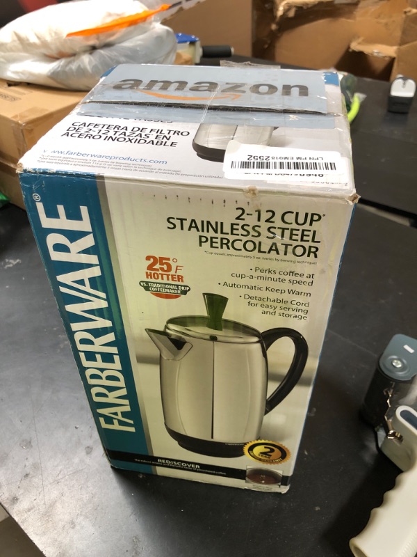 Photo 1 of Farberware 12 Cup Electric Coffee Percolator, Coffee Maker with Stainless Steel Basket, Automatic Keep Warm, No-Drip Spout
