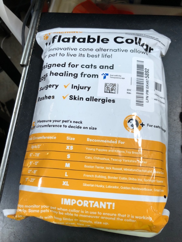 Photo 1 of BENCMATE Protective Inflatable Collar for Dogs and Cats - Soft Pet Recovery Collar Does Not Block Vision (X-Large, Blue)