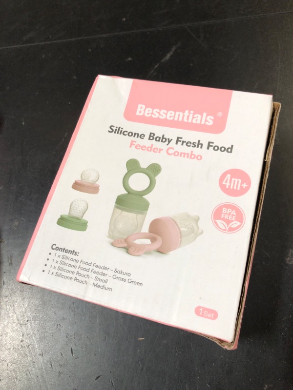 Photo 1 of Bessentials Baby Fresh Fruit Food Feeder - 2 Pack Silicone Mesh Feeders for Infant Safe Self Feeding |3 Sizes Food Pouches Included| Suitable for Baby 4m+ (Light Pink & Grass Green)