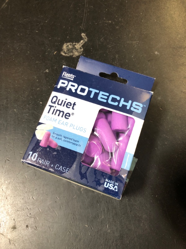 Photo 1 of Flents Protechs Foam Ear Plugs, 10 Pair with Case for Sleeping, Snoring, Loud Noise, Traveling, Concerts, Construction, Studying, Work, Shooting, NRR 33, Purple, Disposable, Made in the USA