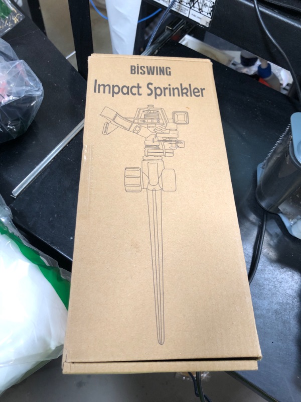 Photo 1 of Biswing 2 Pack Impact Sprinklers with Stand (Spike), Heavy Duty Zinc Alloy Lawn Sprinkler Head on Spike Base, Adjustable Watering Sprinkler for Large Area Grass Yards Patio Garden Irrigation