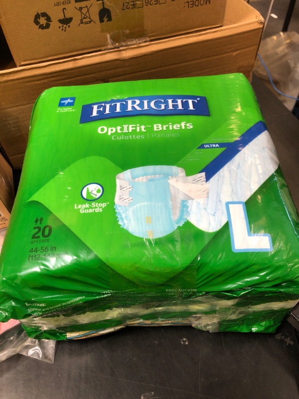 Photo 1 of FitRight Ultra Absorbency Adult Diapers, FSA/HSA Eligible, 80 Count, Waist Size 44"-56", L, Incontinence Briefs for Men and Women, Disposable, Moisture Wicking, Leak Protection