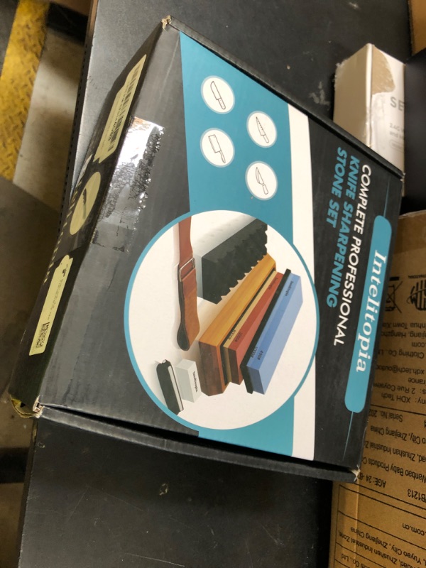 Photo 1 of Intelitopia Complete Knife Sharpening Stone Set – Dual Grit Whetstone 400/1000 3000/8000 Knife Sharpener with Leather Strop, Flattening Stone, Bamboo Base, 3 Non-slip Rubber Bases & Angle Guide