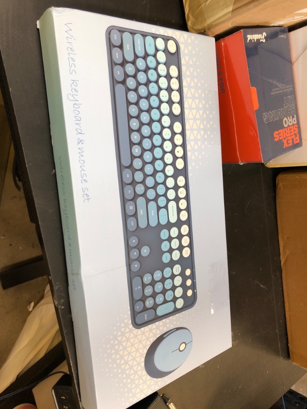 Photo 1 of Wireless Keyboard and Mouse Combo, Ergonomic Full Size Typewriter Retro Round Keycaps Keyboard, Compatible with Windows, PC, Perfer for Home and Office Keyboards (Twilight Blue