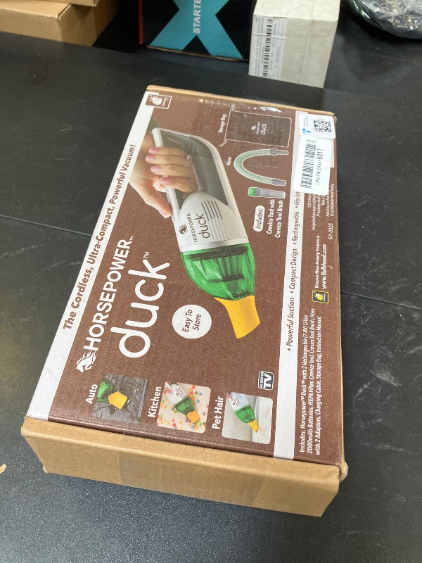 Photo 1 of Duck Compact Cordless Vacuum by Horsepower, Ultra-Powerful, Strong Suction, AS-SEEN-ON-TV, Easy To Store, Rechargeable. Home, Auto, Pet Hair, Fits In Tiny Crevices, Includes Hose, Crevice Tool & Brush