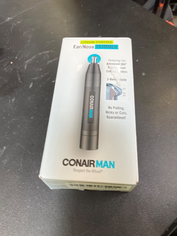 Photo 1 of ConairMan Nose Hair Trimmer for Men, For Nose, Ear, and Eyebrows, Patent 360 Bevel Blade for No Pull, No Snag Trimming Experience, Cordless Lithium-Powered Trimmer with Drawstring Bag