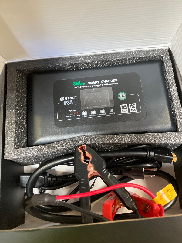 Photo 1 of HTRC 35-Amp Smart Charger, Car Battery Charger,Trickle Charger, 12V35A/24V18A,14.6V/29.2V,Lithium,LiFePO4,Lead-Acid AGM/Gel/SLA..Battery Charger, PortableMaintainer/deep Cycle Charger and Desulfator
