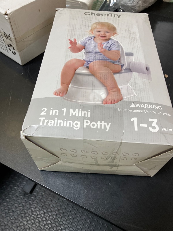 Photo 1 of CheerTry 2-in-1 Toddler Potty Training Toilet - Larger Potty Chair & Detachable Training Seat for Boys & Girls Ages 1-3 with Flushing Sound, Wipes Storage, Toilet Paper Holder - Grey